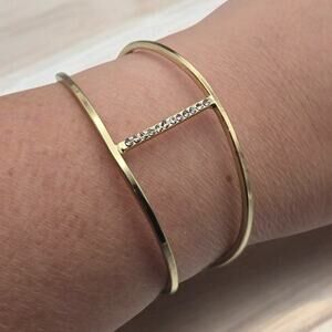Minimalist Gold Cuff Bracelet Rhinestone Bar Open Bangle Modern Chic